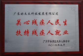 好太太榮獲“2012年番禺區殘疾人就業年審工作突出用人單位”